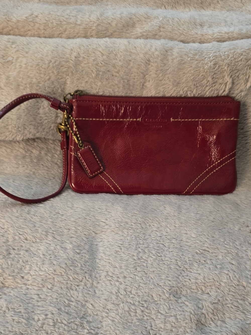 Coach Patent Burgundy Leather Wristlet with Gold Hardware
